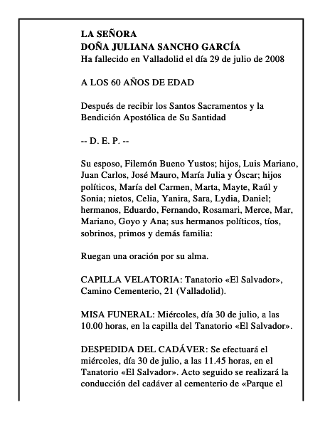 DOÑA JULIANA SANCHO GARCÍA