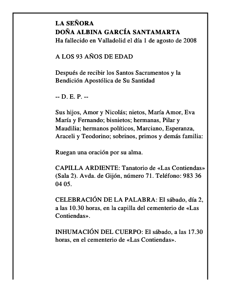 DOÑA ALBINA GARCÍA SANTAMARTA
