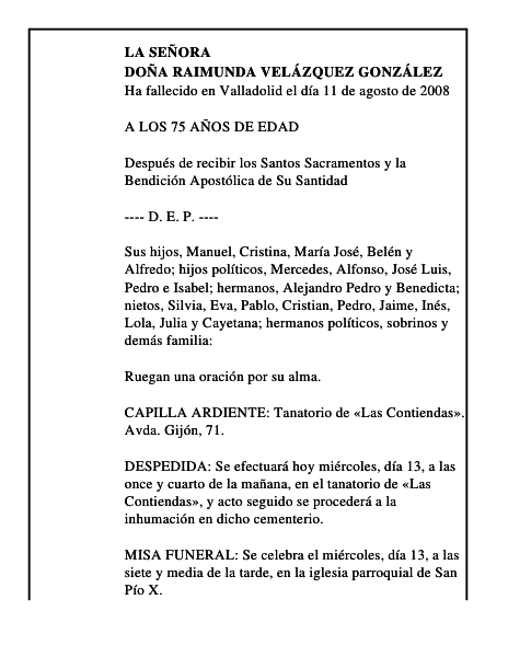 DOÑA RAIMUNDA VELÁZQUEZ GONZÁLEZ
