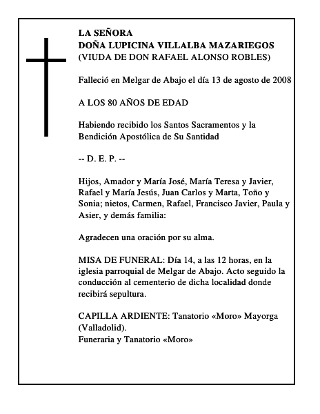 DOÑA LUPICINA VILLALBA MAZARIEGOS