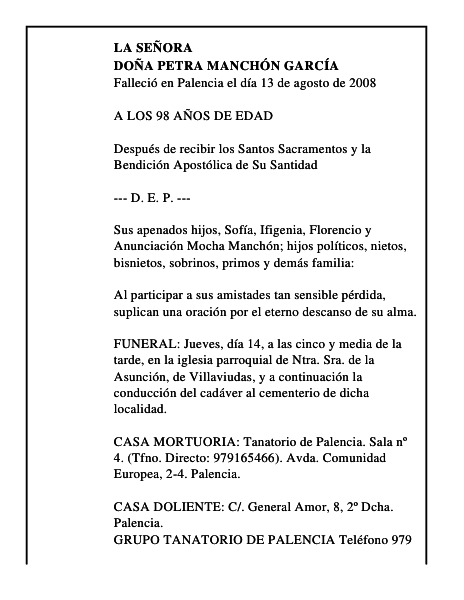 DOÑA PETRA MANCHÓN GARCÍA