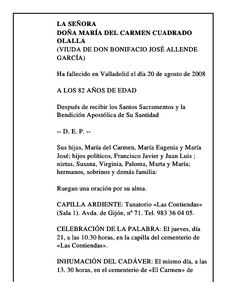 DOÑA MARÍA DEL CARMEN CUADRADO OLALLA