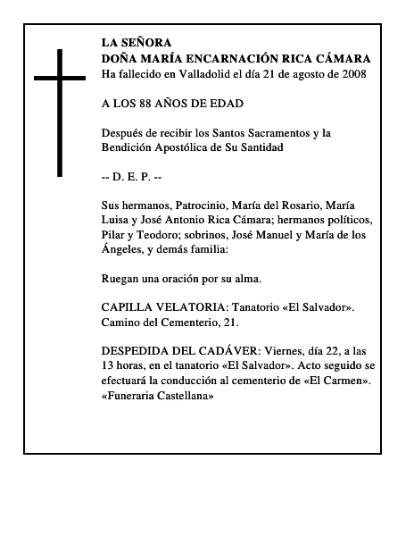 DOÑA MARÍA ENCARNACIÓN RICA CÁMARA