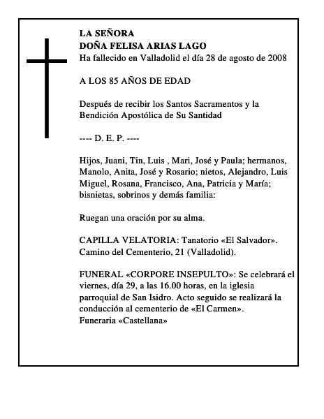 DOÑA FELISA ARIAS LAGO
