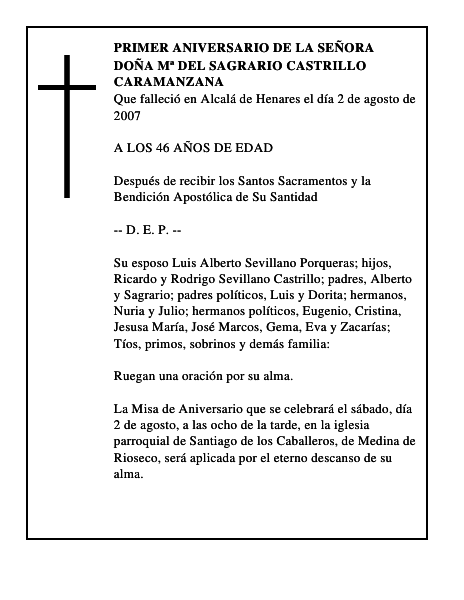 DOÑA Mª DEL SAGRARIO CASTRILLO CARAMANZANA
