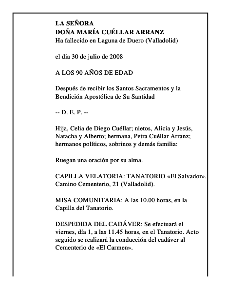 DOÑA MARÍA CUÉLLAR ARRANZ