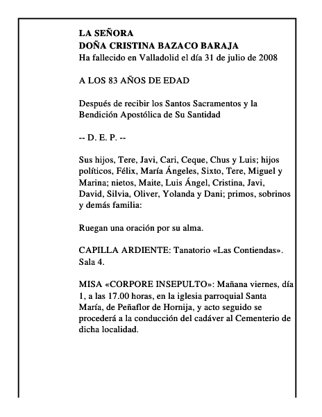 DOÑA CRISTINA BAZACO BARAJA