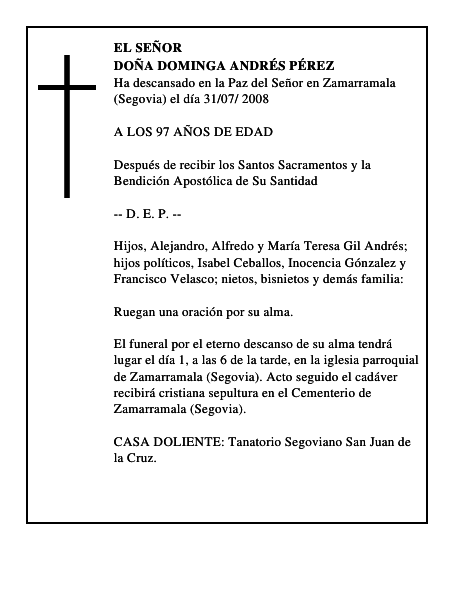 DOÑA DOMINGA ANDRÉS PÉREZ