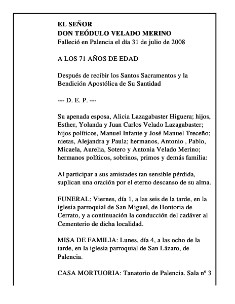 DON TEÓDULO VELADO MERINO