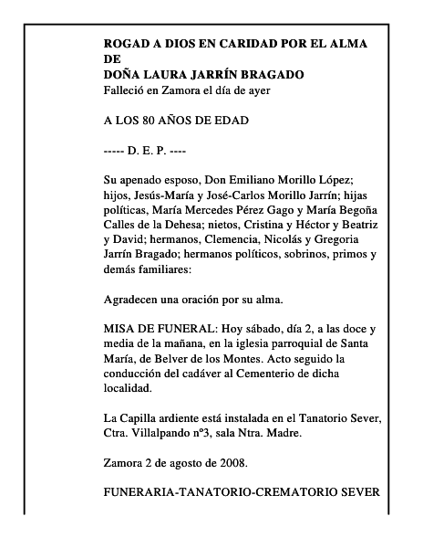 DOÑA LAURA JARRÍN BRAGADO
