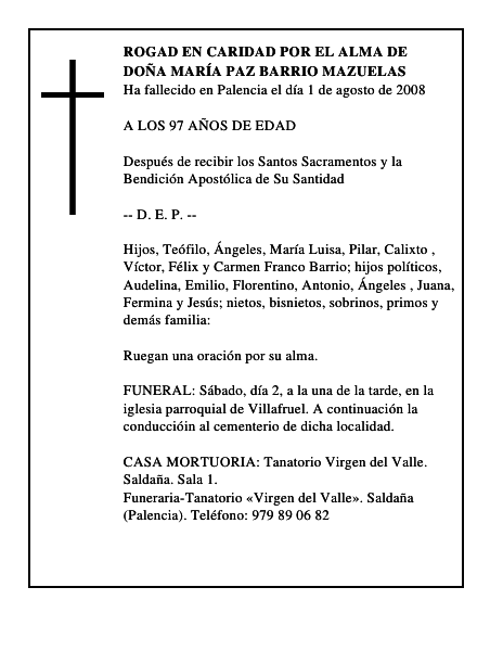 DOÑA MARÍA PAZ BARRIO MAZUELAS