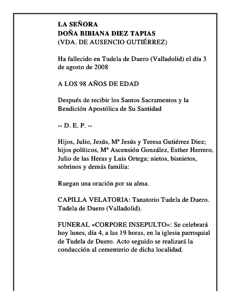 DOÑA BIBIANA DIEZ TAPIAS