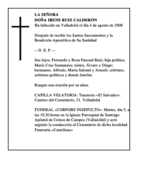 DOÑA IRENE RUIZ CALDERÓN