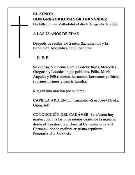 DON GREGORIO MAYOR FERNÁNDEZ