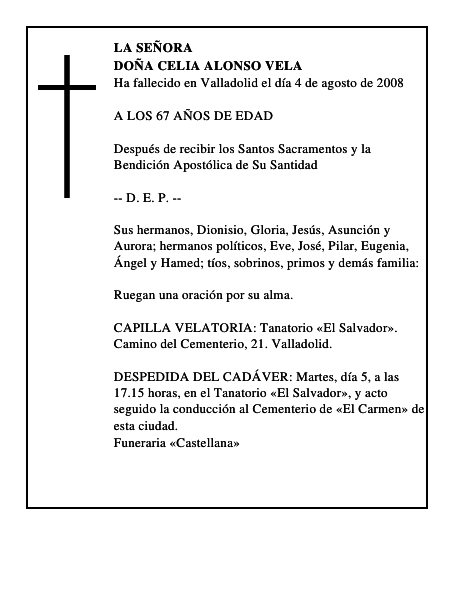 DOÑA CELIA ALONSO VELA