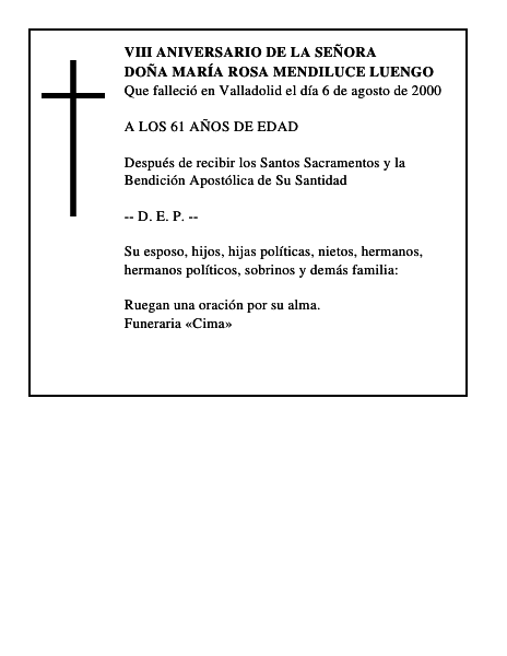 DOÑA MARÍA ROSA MENDILUCE LUENGO