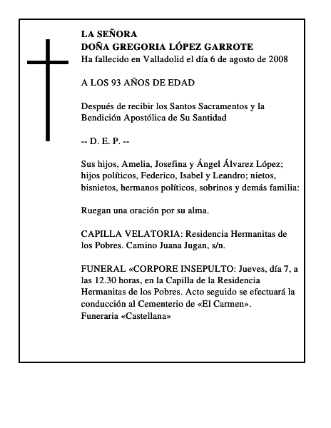 DOÑA GREGORIA LÓPEZ GARROTE