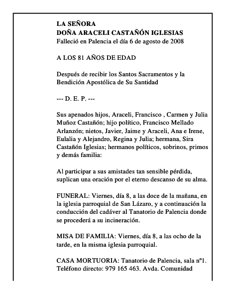 DOÑA ARACELI CASTAÑÓN IGLESIAS
