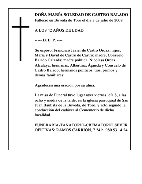 DOÑA MARÍA SOLEDAD DE CASTRO BALADO
