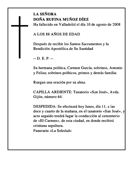 DOÑA RUFINA MUÑOZ DÍEZ