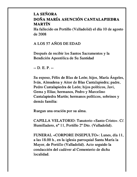 DOÑA MARÍA ASUNCIÓN CANTALAPIEDRA MARTÍN