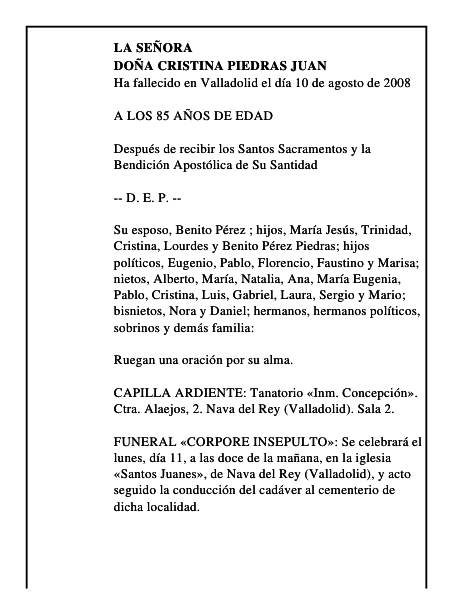 DOÑA CRISTINA PIEDRAS JUAN