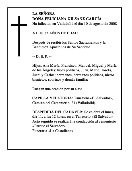 DOÑA FELICIANA GILSANZ GARCÍA