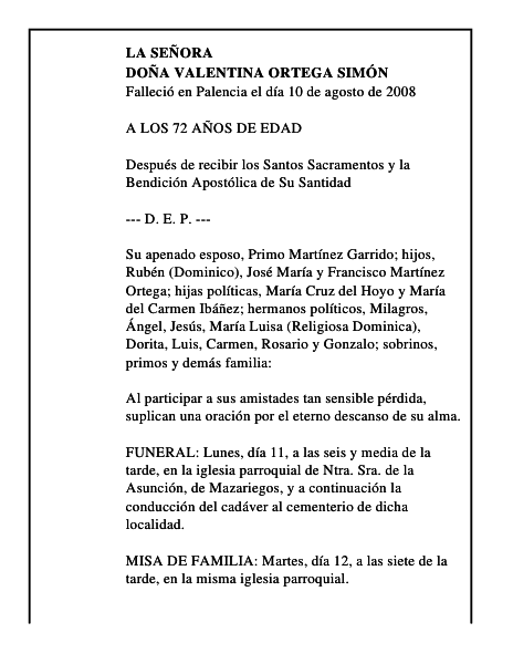 DOÑA VALENTINA ORTEGA SIMÓN