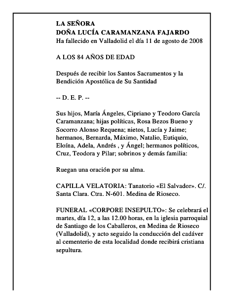 DOÑA LUCÍA CARAMANZANA FAJARDO