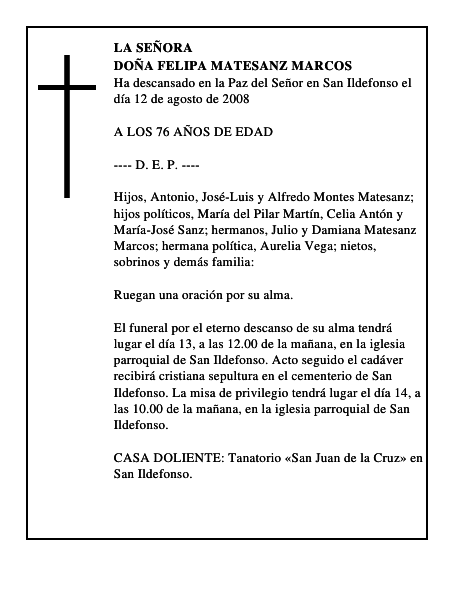 DOÑA FELIPA MATESANZ MARCOS