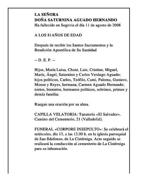 DOÑA SATURNINA AGUADO HERNANDO