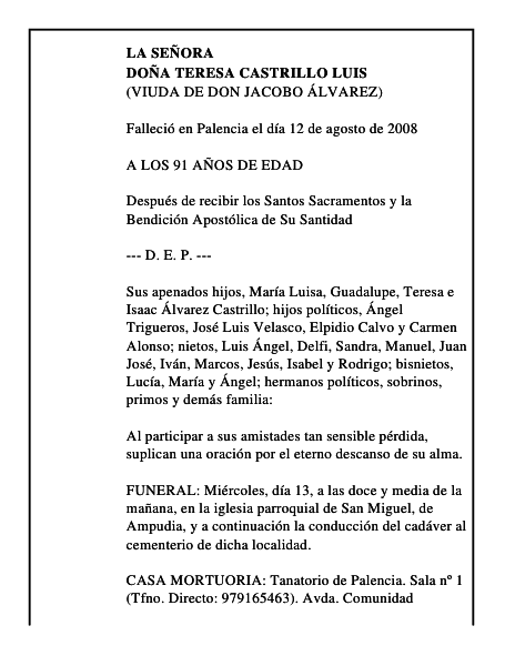 DOÑA TERESA CASTRILLO LUIS