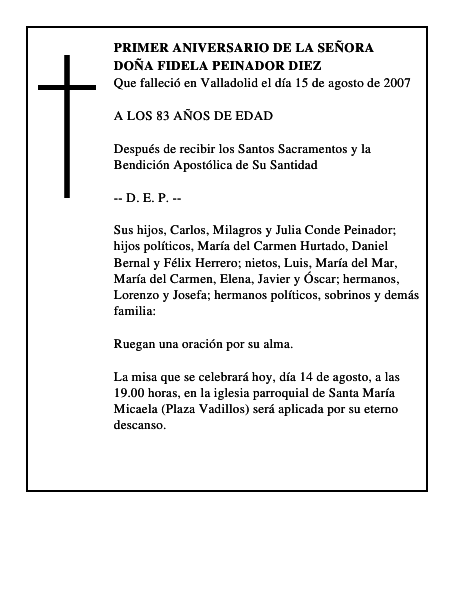 DOÑA FIDELA PEINADOR DIEZ
