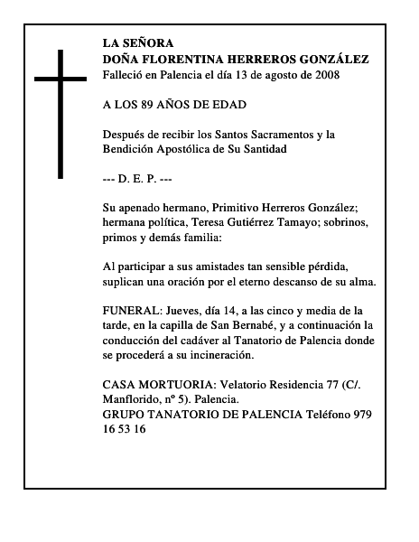 DOÑA FLORENTINA HERREROS GONZÁLEZ