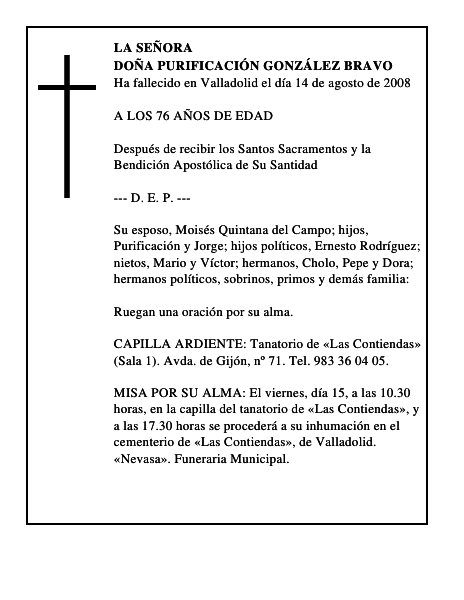 DOÑA PURIFICACIÓN GONZÁLEZ BRAVO
