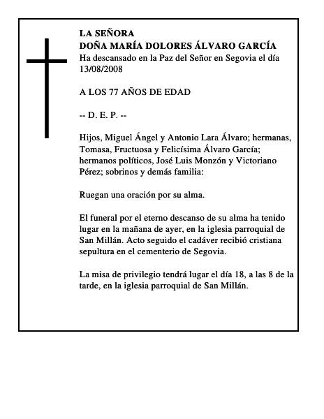 DOÑA MARÍA DOLORES ÁLVARO GARCÍA