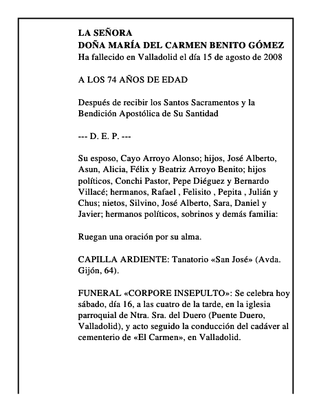 DOÑA MARÍA DEL CARMEN BENITO GÓMEZ