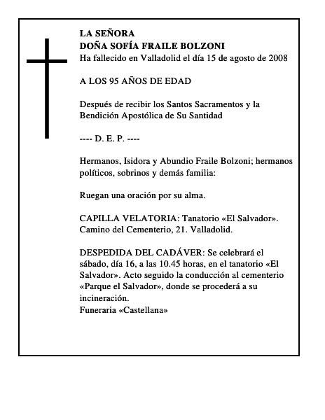 DOÑA SOFÍA FRAILE BOLZONI