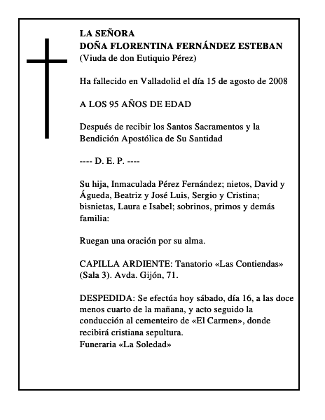 DOÑA FLORENTINA FERNÁNDEZ ESTEBAN