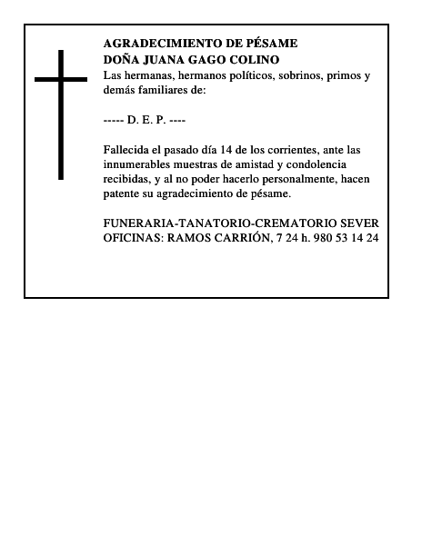 DOÑA JUANA GAGO COLINO