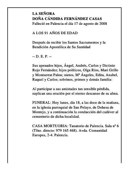 DOÑA CÁNDIDA FERNÁNDEZ CASAS