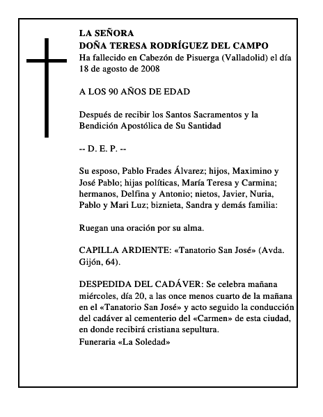 DOÑA TERESA RODRÍGUEZ DEL CAMPO
