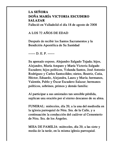 DOÑA MARÍA VICTORIA ESCUDERO SALAZAR