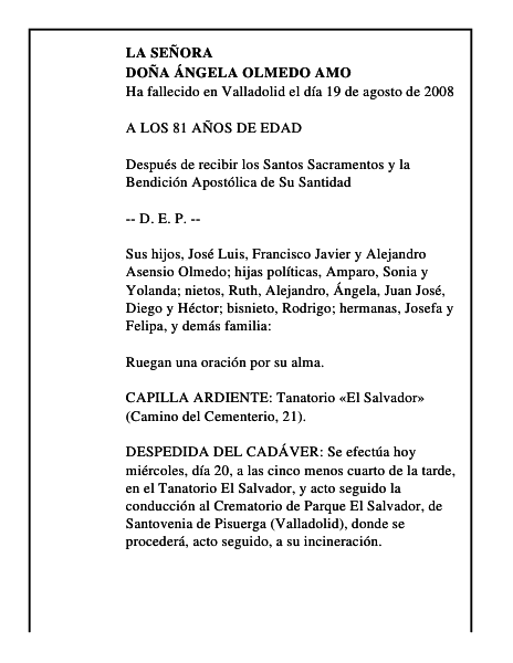 DOÑA ÁNGELA OLMEDO AMO