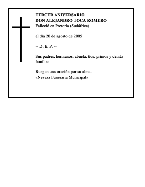 DON ALEJANDRO TOCA ROMERO