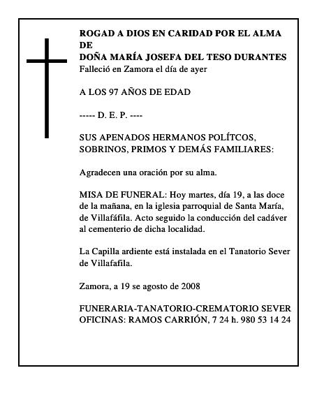 DOÑA MARÍA JOSEFA DEL TESO DURANTES