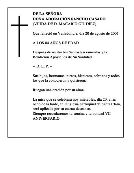 DOÑA ADORACIÓN SANCHO CASADO