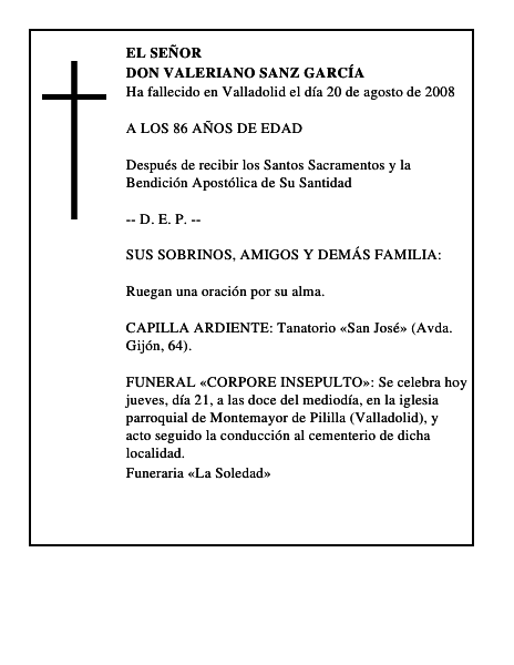 DON VALERIANO SANZ GARCÍA