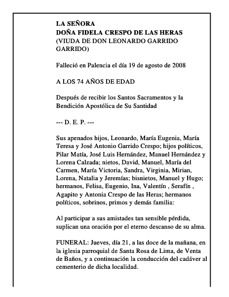 DOÑA FIDELA CRESPO DE LAS HERAS