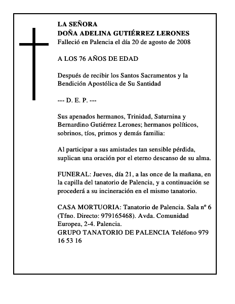DOÑA ADELINA GUTIÉRREZ LERONES